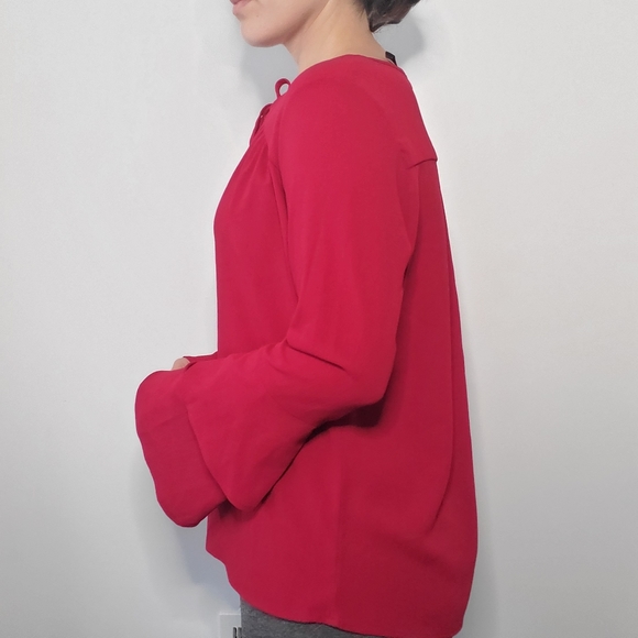 Wine Colored Long Sleeve Tie Top - Picture 3 of 7